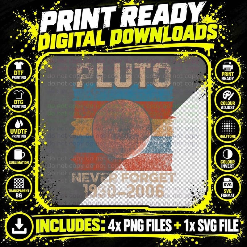 Vintage Never Forget Pluto T-Shirt Png SVG Digital Bundle