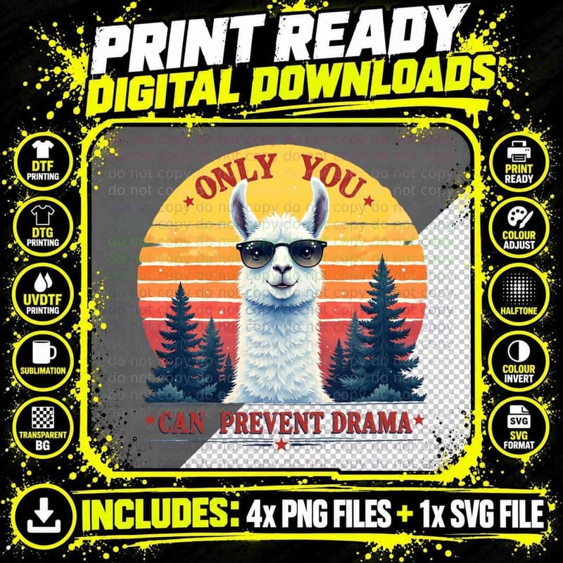 Vintage Only You Can Prevent Drama Llama Shirt Png SVG Digital Bundle