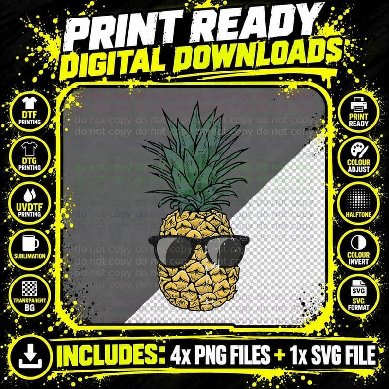 Vintage Pineapple T-Shirt, Tropical Fruit Print Png SVG Digital Bundle