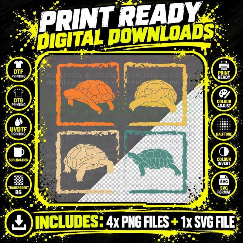 Vintage Reptile Turtle Retro Tortoise T-Shirt Png SVG Digital Bundle
