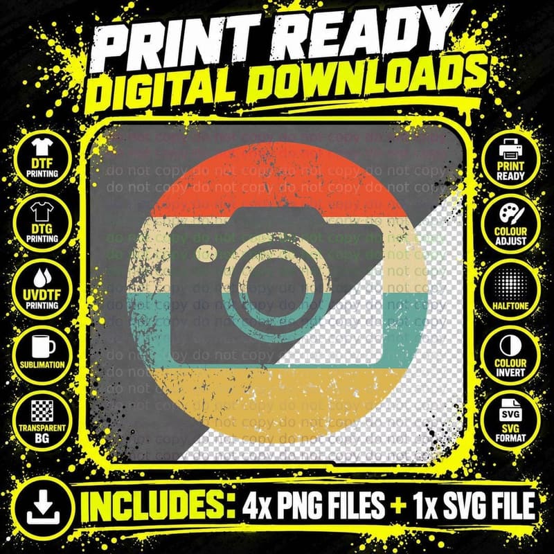 Vintage Retro Camera T-Shirt, Photography Style Png SVG Digital Bundle