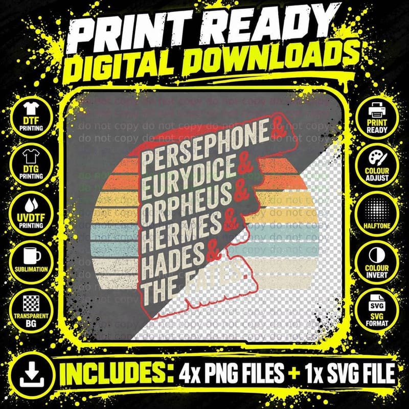 Vintage Retro Hades Orpheus & Eurydice T-Shirt Png SVG Digital Bundle