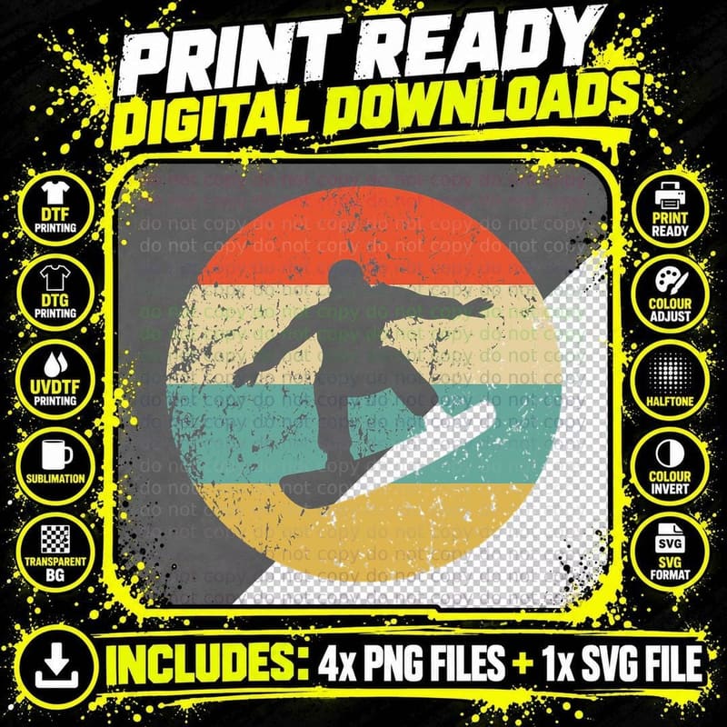Vintage Retro Snowboarding T-Shirt, Snowboarding Apparel Png SVG Digital Bundle