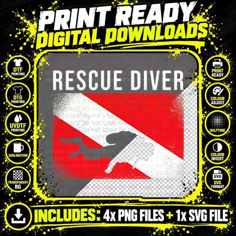 Vintage Scuba Diving Gear American Rescue Scuba Diver Png SVG Digital Bundle