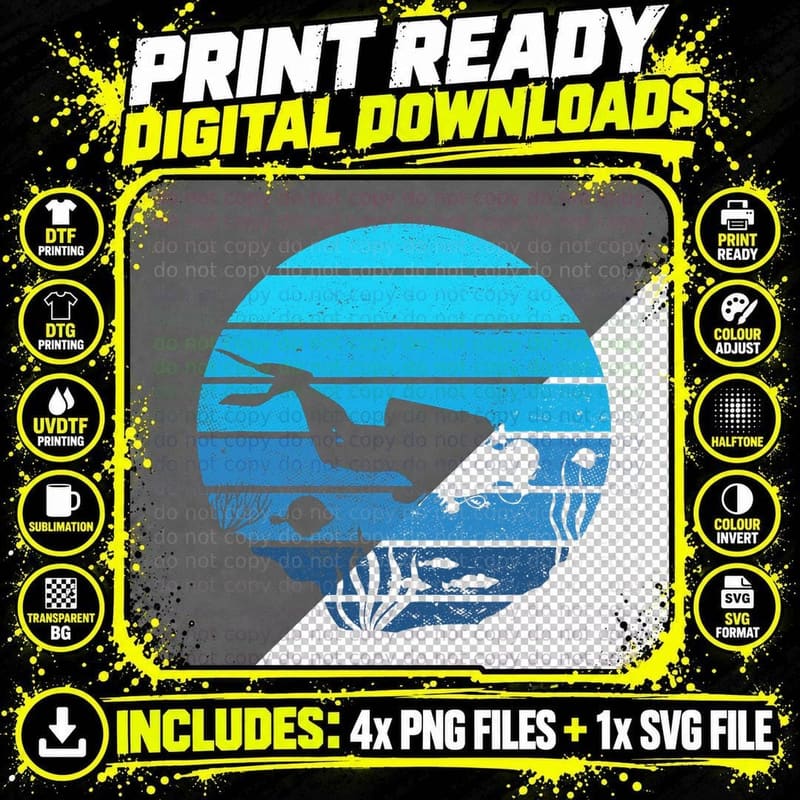 Vintage Sea Diving Open Water Ocean Scuba Diver T-Shirt Png SVG Digital Bundle