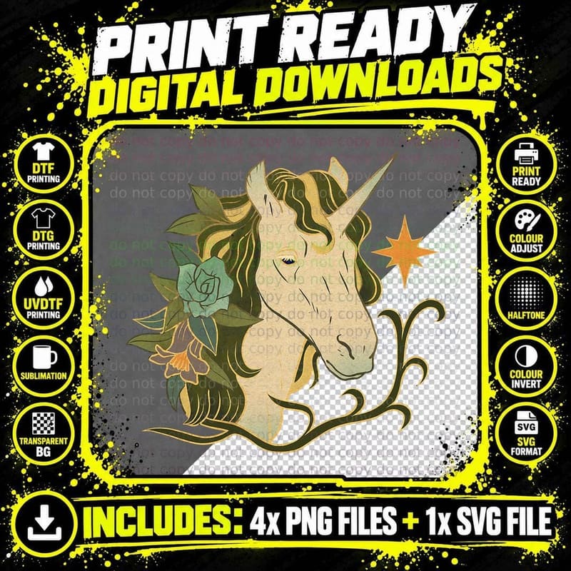 Vintage Unicorn Graphic Tee, Cottagecore Aesthetic Png SVG Digital Bundle