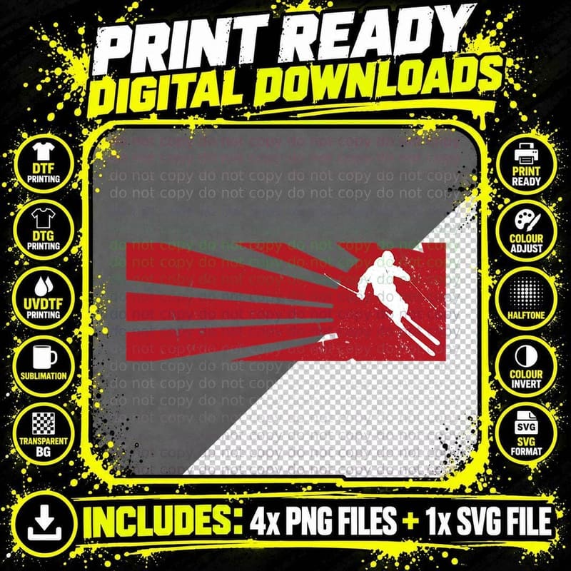 Vintage Winter Sports and Snow Skier and Retro Snow Png SVG Digital Bundle