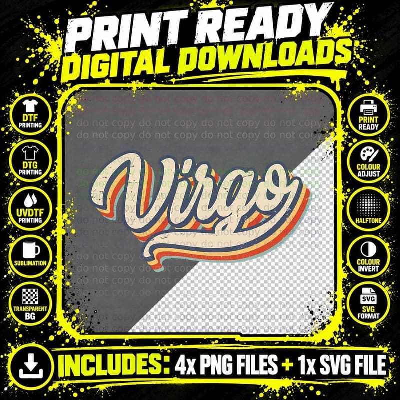 Virgo Horoscope Zodiac Sign Vintage Women T-Shirt Png SVG Digital Bundle