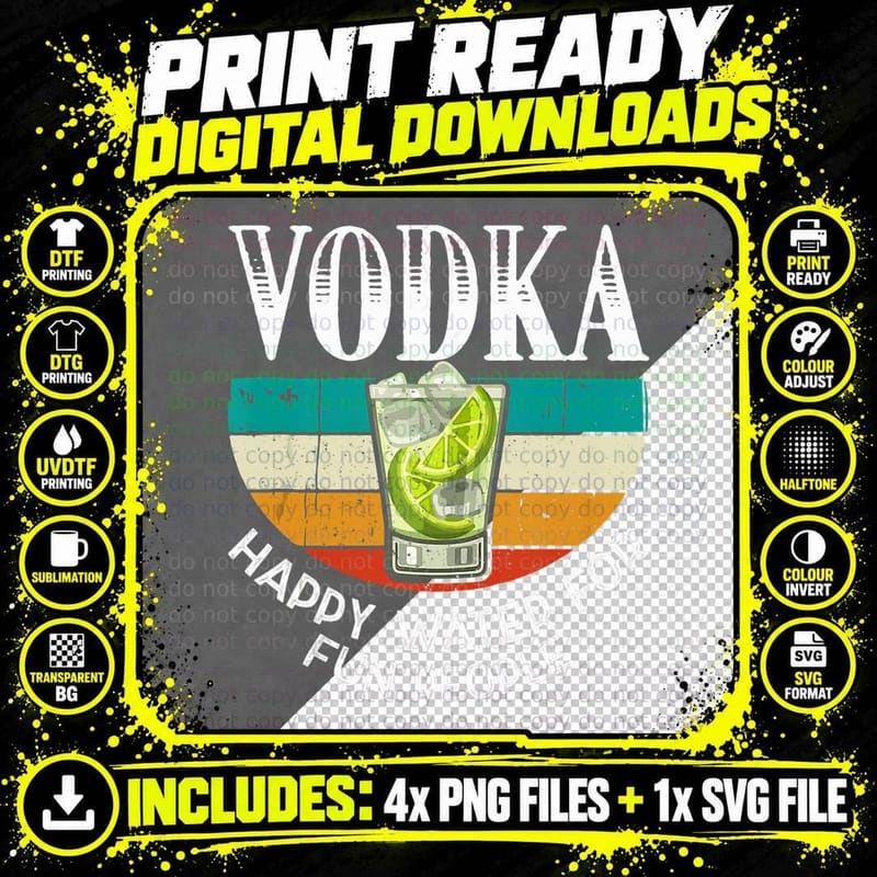 Vodka Happy Water for Fun People - Alcohol Retro Vintage Png SVG Digital Bundle