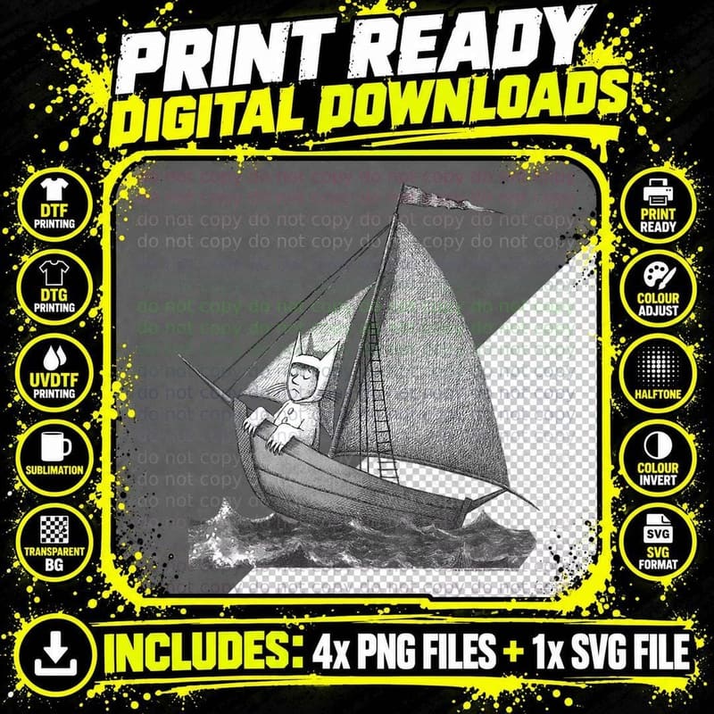 Where the Wild Things Are Sailing on a Boat T-Shirt Png SVG Digital Bundle