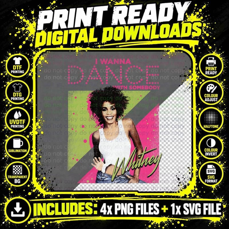 Whitney I Wanna Dance with Somebody T-Shirt Png SVG Digital Bundle