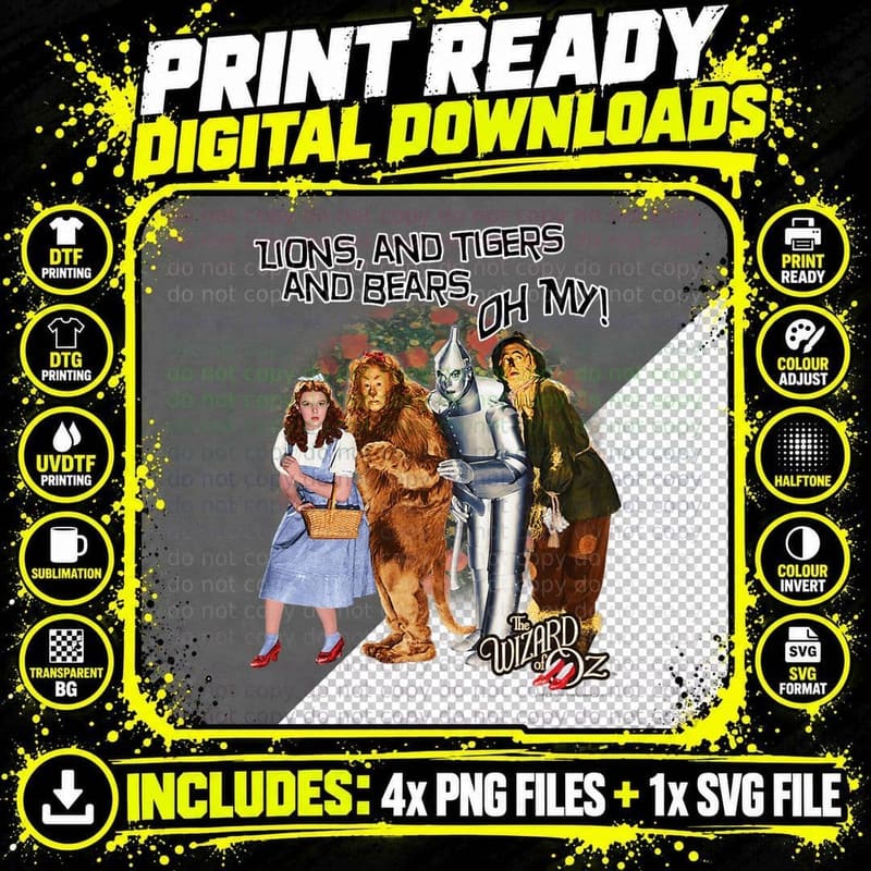 Wizard of Oz Lions Tigers and Bears Oh My Png SVG Digital Bundle