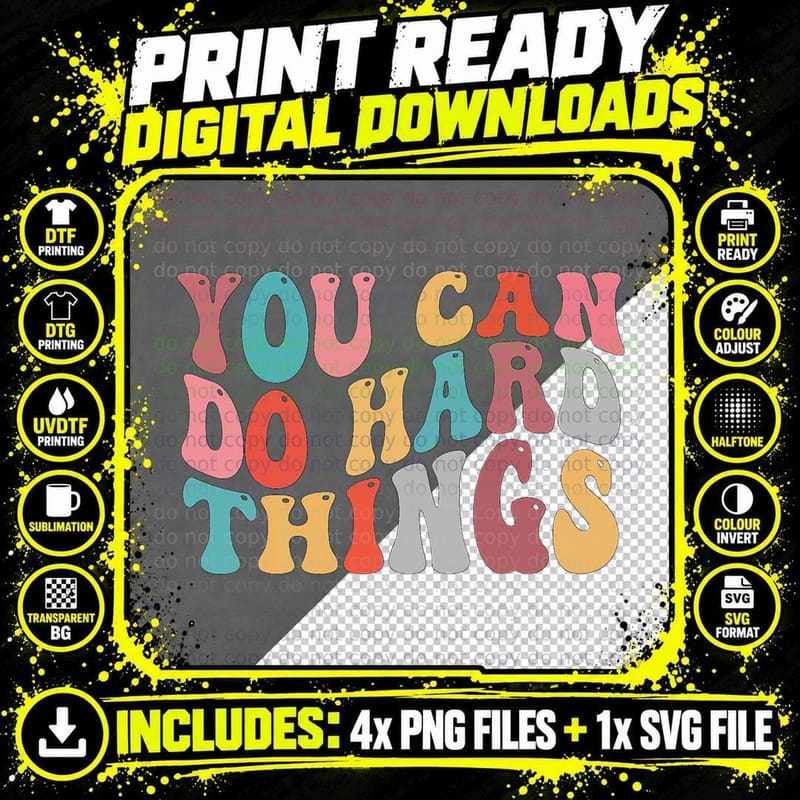 You Can Do Hard Things Groovy Retro Motivational Quote 1 Png SVG Digital Bundle