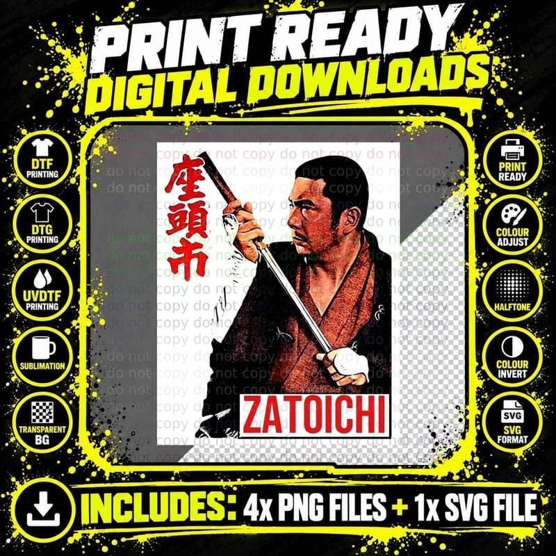 Zatoichi T-Shirt, Vintage Samurai Style Png SVG Digital Bundle