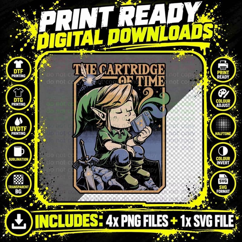 Zelda Cartridge of Time T-Shirt, Vintage Video Game Tee Png SVG Digital Bundle