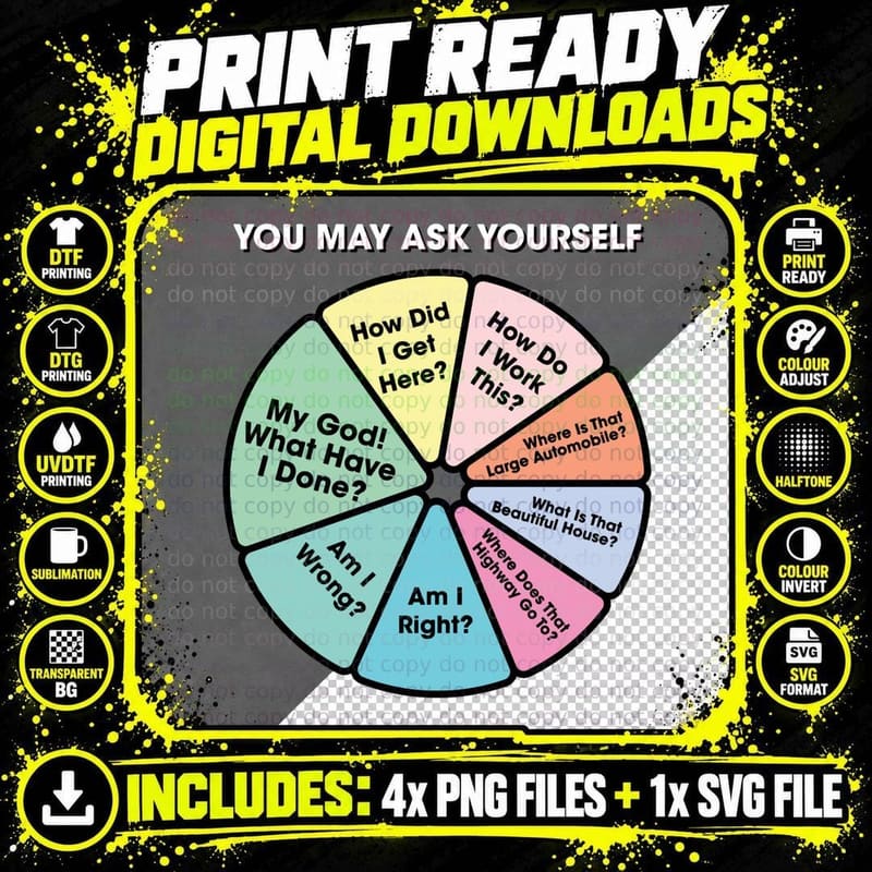 80's Music Retro Lyrics - You May Ask Yourself Pie Chart Png SVG Digital Bundle