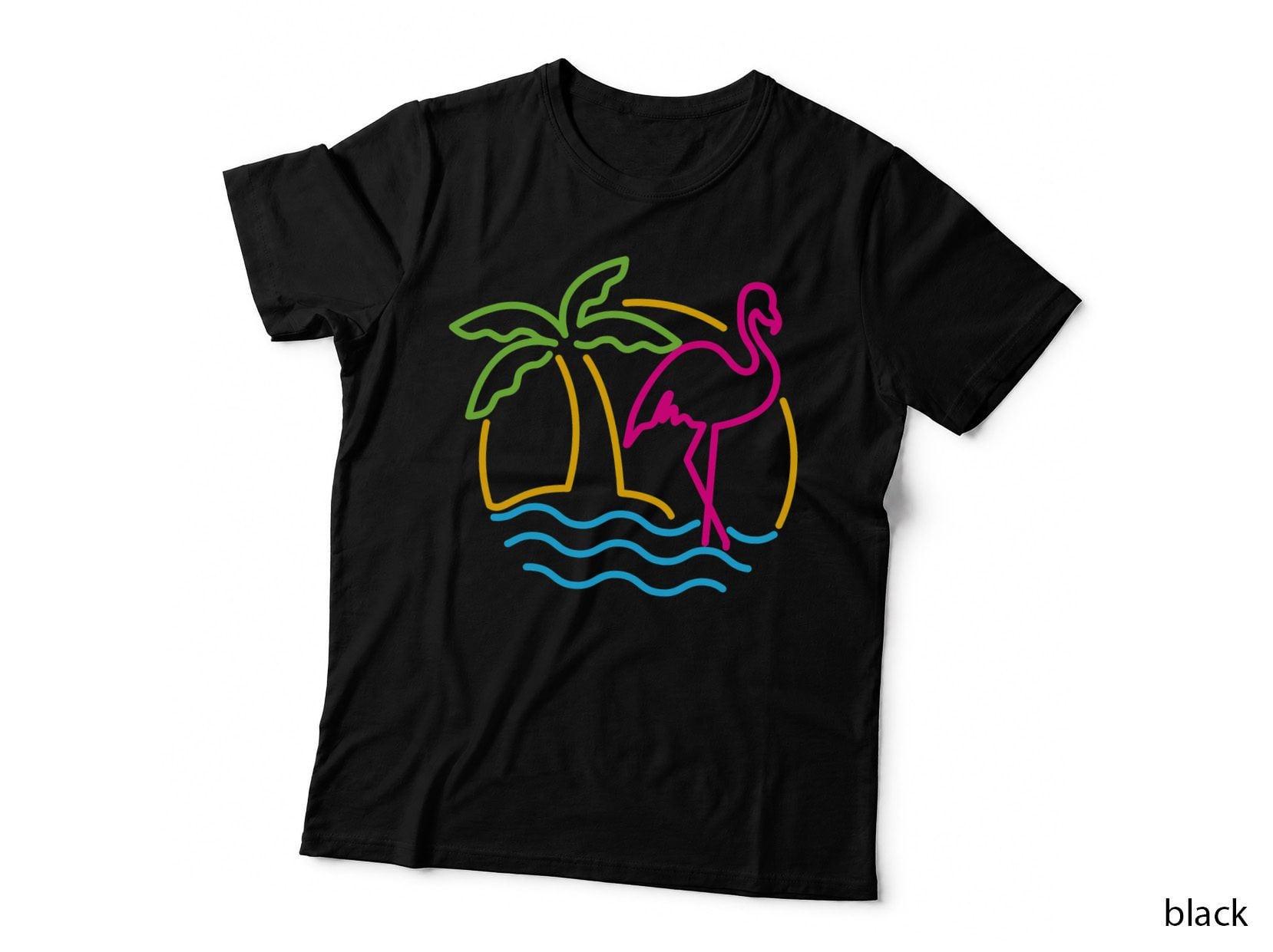 80s Vintage Miami Retro Neon Pink Flamingo T-Shirt
