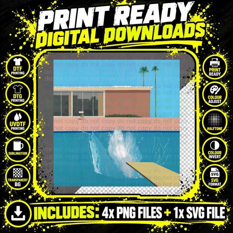 Art by David Hockney David Hockney Bigger Splash Classic Png SVG Digital Bundle
