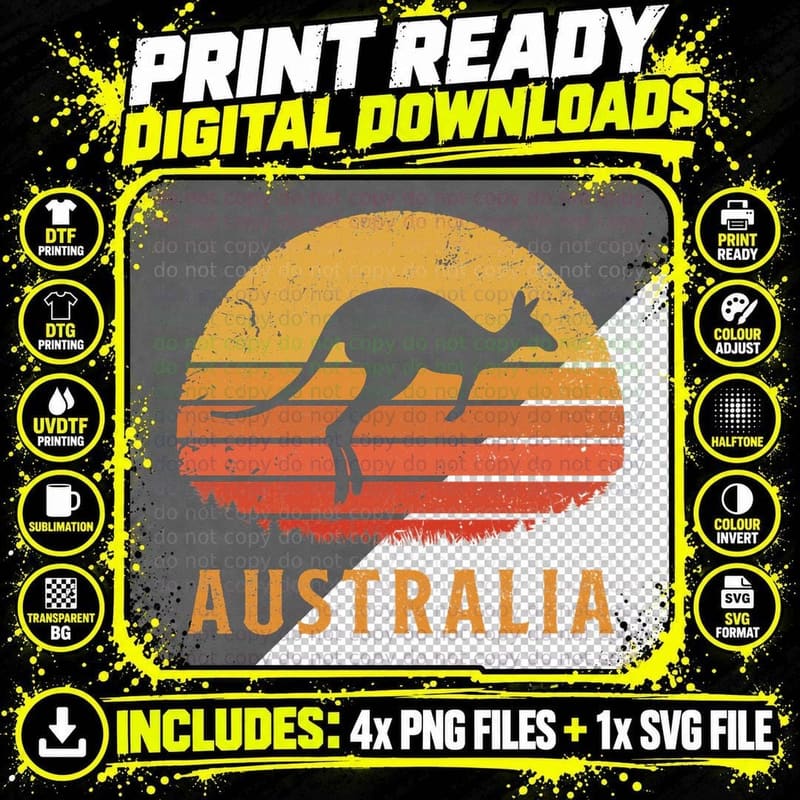 Australia Retro Kangaroo T-Shirt Png SVG Digital Bundle