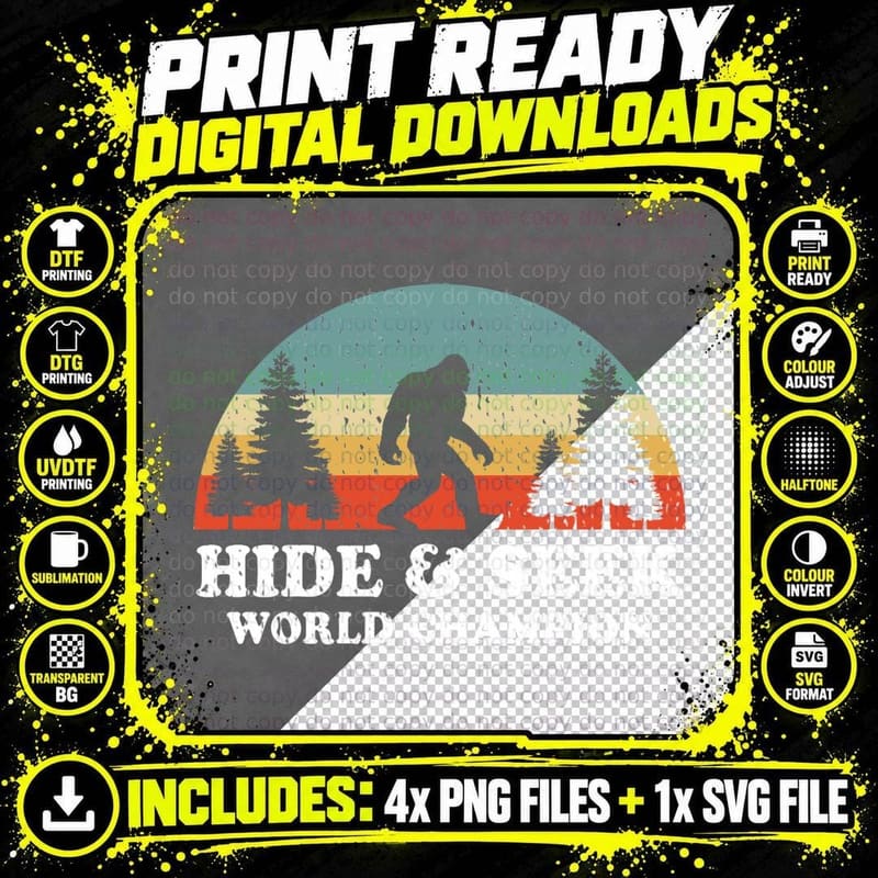 Bigfoot Hide & Seek World Champion Retro T-Shirt Png SVG Digital Bundle