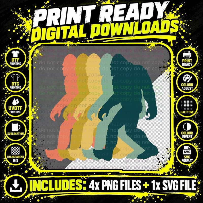Bigfoot Retro Vintage 1 T-Shirt Png SVG Digital Bundle