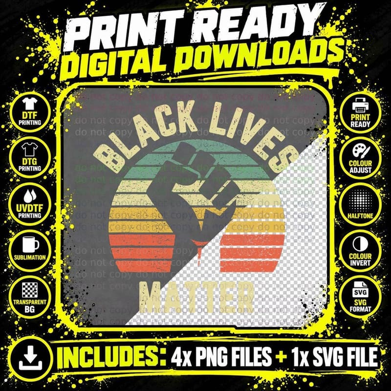 Black Lives Matter Cool Retro Design for BLM T-Shirt Png SVG Digital Bundle