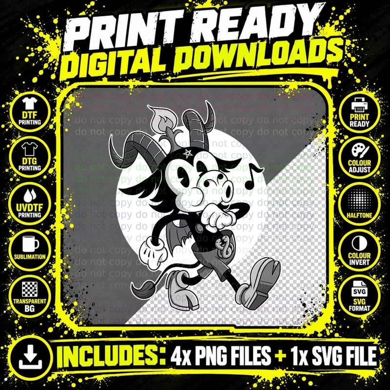 Blackcraft Atheist Satan Baphomet Goat Retro Cartoon Png SVG Digital Bundle