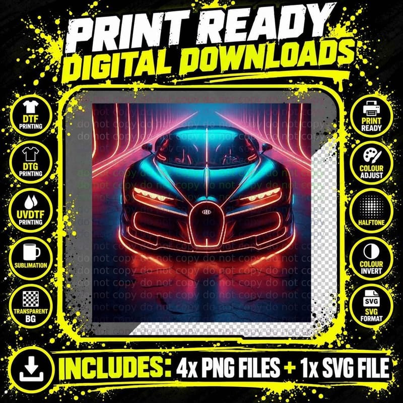 Bugatti Futuristic Neo Car Classic T-Shirt Png SVG Digital Bundle
