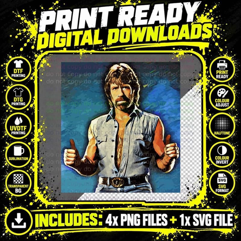 Chuck Norris - Thumbs up Classic T-Shirt Png SVG Digital Bundle