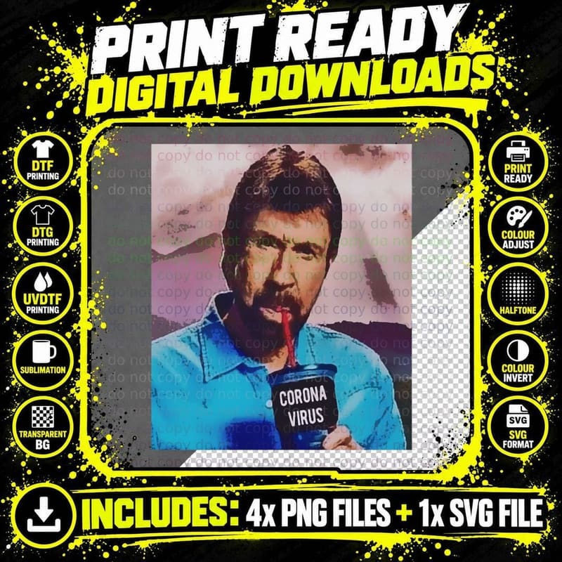 Chuck Norris Drinks Coronavirus Classic T-Shirt Png SVG Digital Bundle
