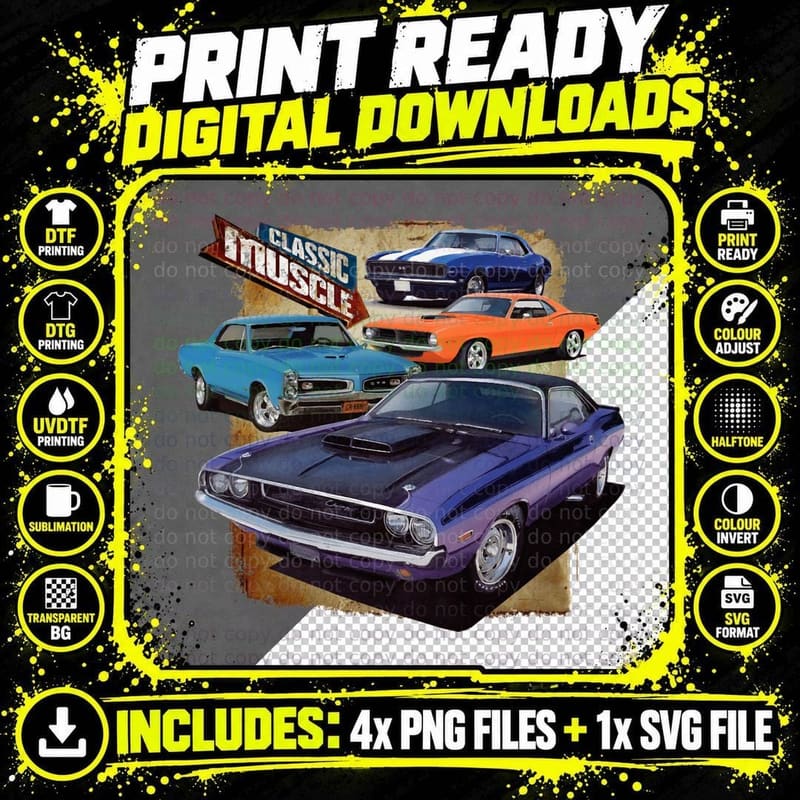 Classic Muscle Cars T-Shirt Png SVG Digital Bundle