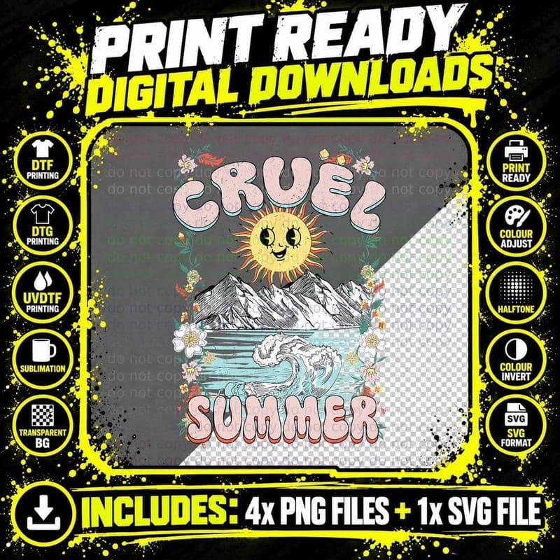 Cruel Vibes Summer, Vintage Sunshine Ocean Wave Png SVG Digital Bundle
