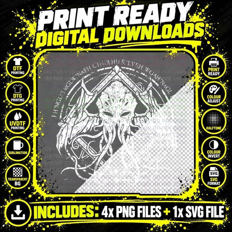 Cthulhu - Lovecraft - Distressed Chant Design V2 T-Shirt Png SVG Digital Bundle