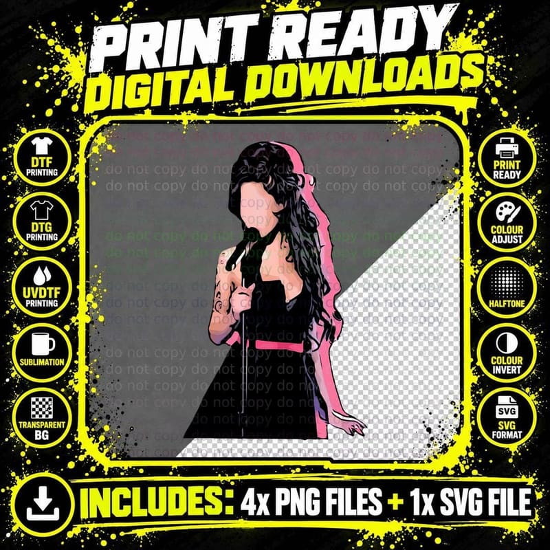 Day Gift for Music Vintage Amy Back Singer Photograp Png SVG Digital Bundle