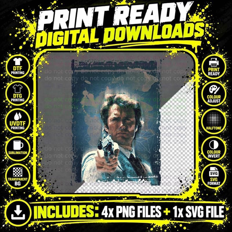 Dirty Harry Vintage Art T-Shirt Png SVG Digital Bundle