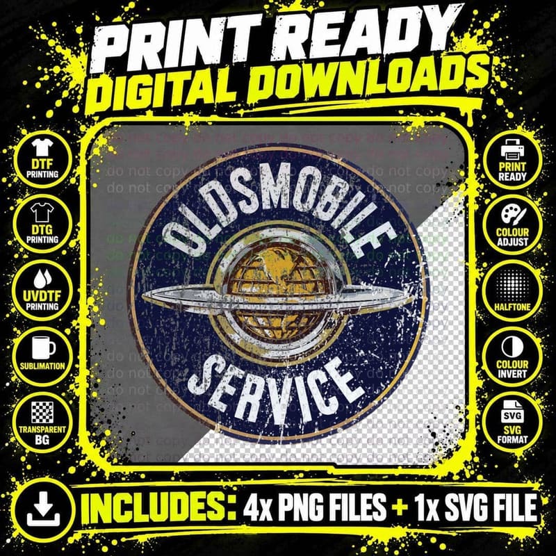 Distressed Oldsmobile Service T-Shirt Png SVG Digital Bundle