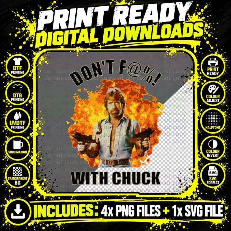 Don't F@! with Chuck Norris Classic T-Shirt Png SVG Digital Bundle