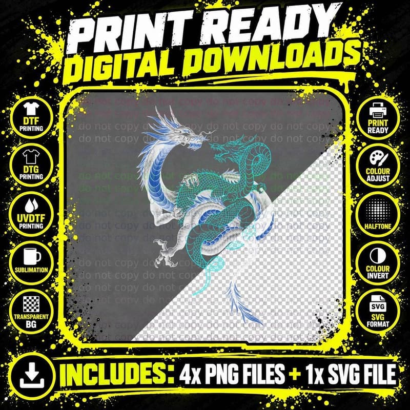 Double Chinese Dragons Embracing with Claws Classic Png SVG Digital Bundle