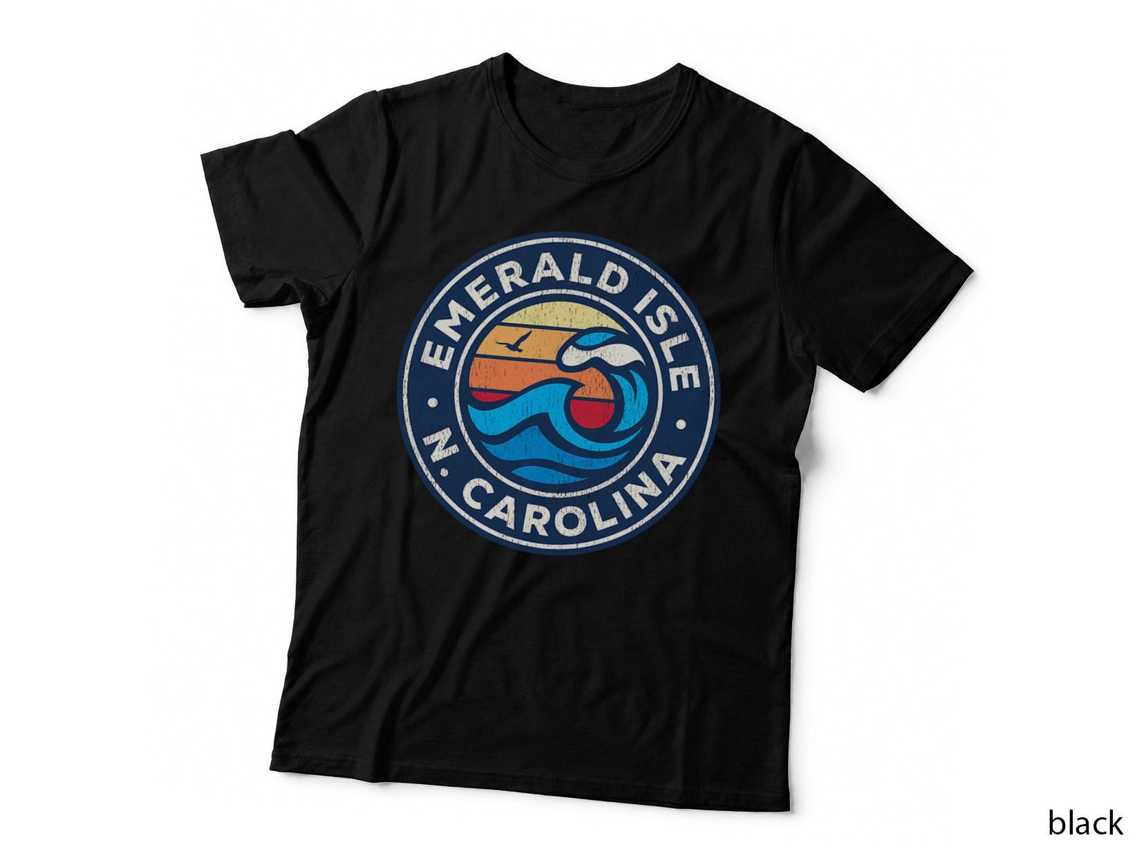Emerald Isle North Carolina NC Vintage Nautical Waves Design T-Shirt
