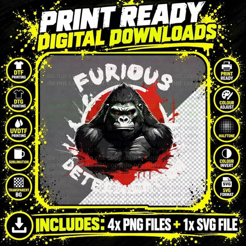 Enraged Gorilla Motivation Furious Determination Classic Png SVG Digital Bundle