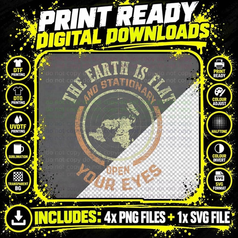 Flat Earth and Stationary Vintage Conspiracy T-Shirt Png SVG Digital Bundle