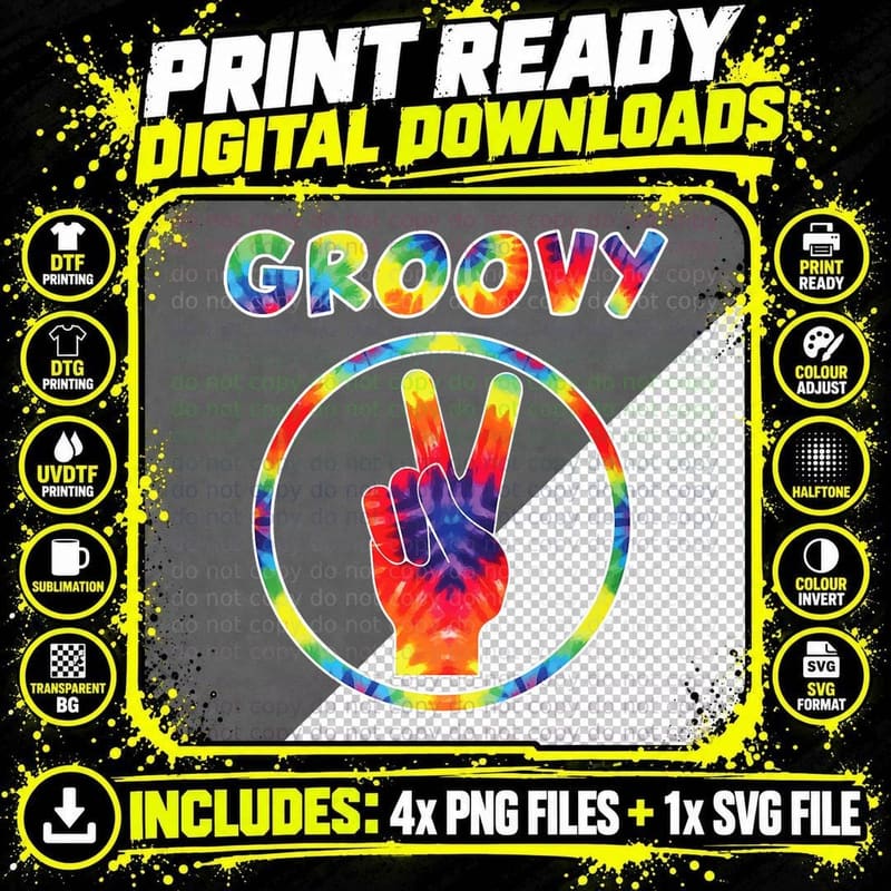 Groovy 70's Tie Dye - Vintage for Retro Party T-Shirt Png SVG Digital Bundle