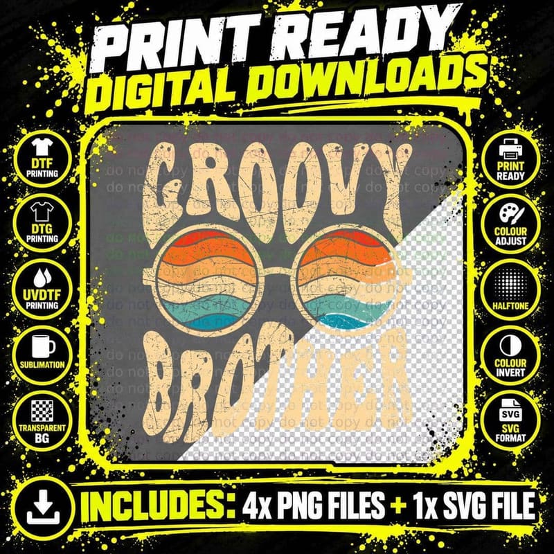 Groovy Brother 70s Aesthetic 1970's Retro Brother Hippie Png SVG Digital Bundle
