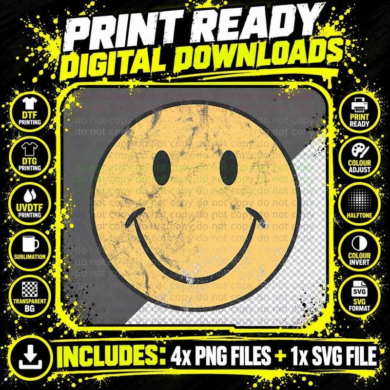 Happy Face Retro 70's 80's Vintage 70's Graphic T-Shirt Png SVG Digital Bundle