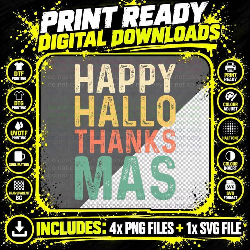 Happy Hallothanksmas Retro Vintage T-Shirt Png SVG Digital Bundle