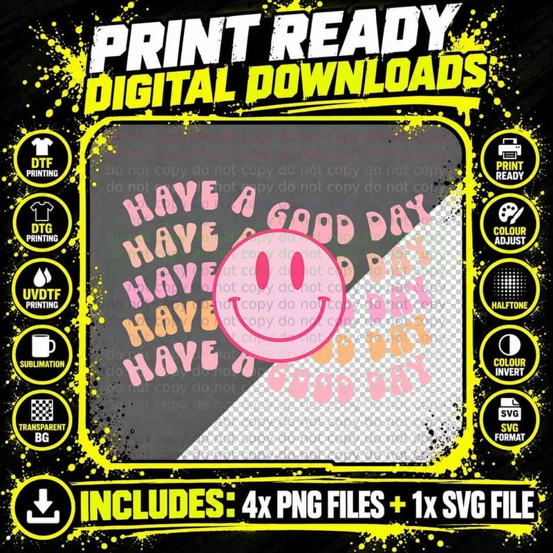 Have a Good Day Retro Tshirt - Smile Face Aesthetic Png SVG Digital Bundle