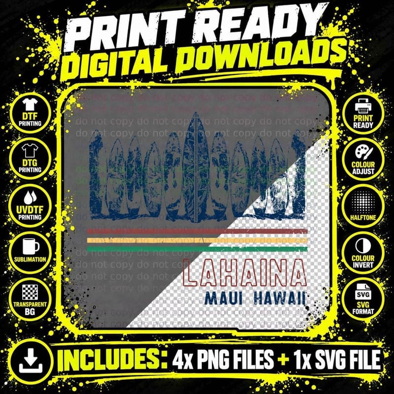 Hawaii Lahaina Maui Retro Surfing Vintage T-Shirt Png SVG Digital Bundle