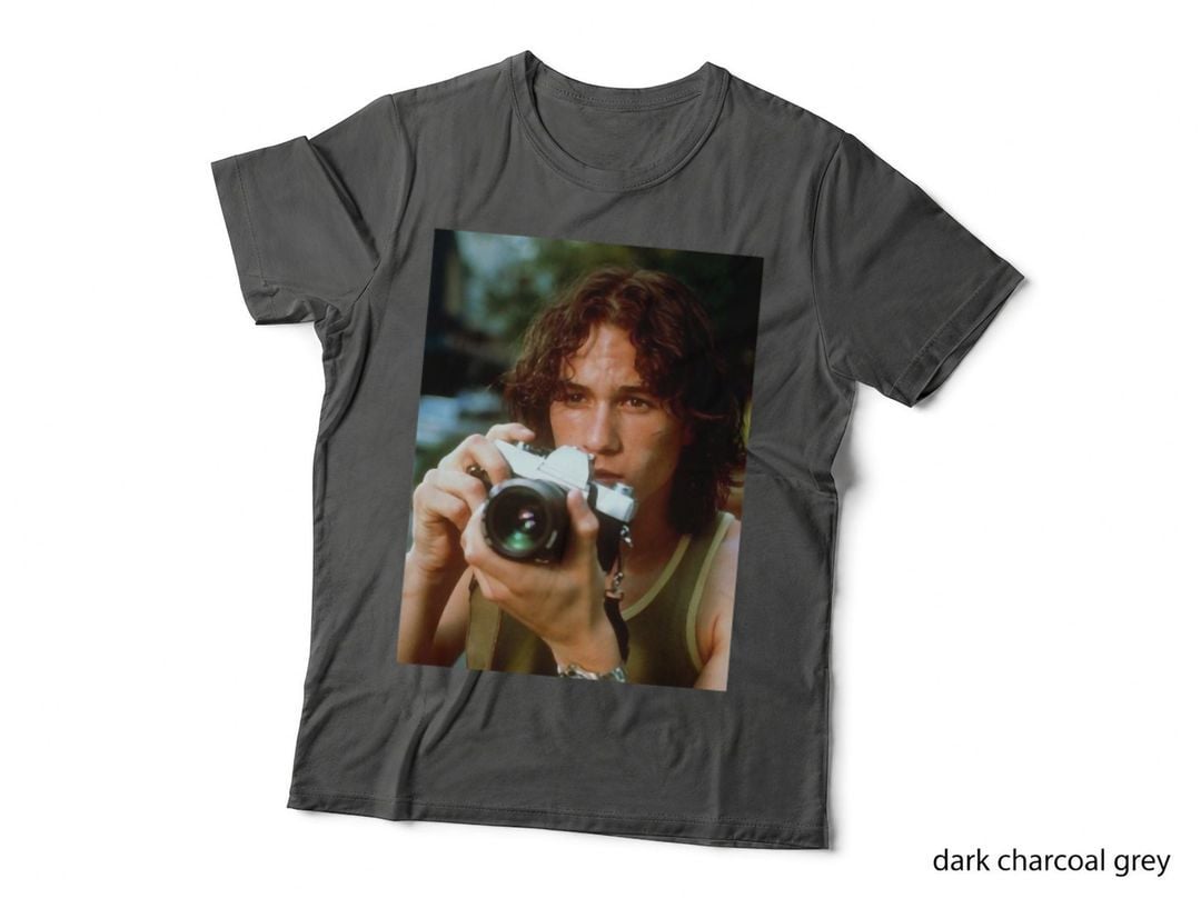 Heath Ledger with Vintage Camera White Background 1 T-Shirt