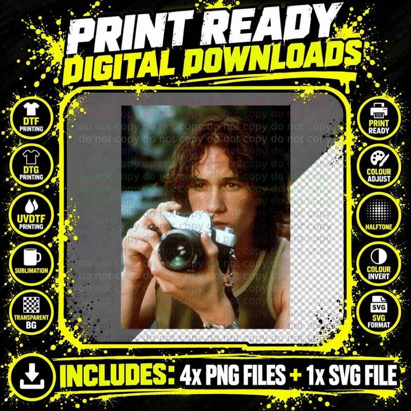 Heath Ledger with Vintage Camera White Background 1 Png SVG Digital Bundle