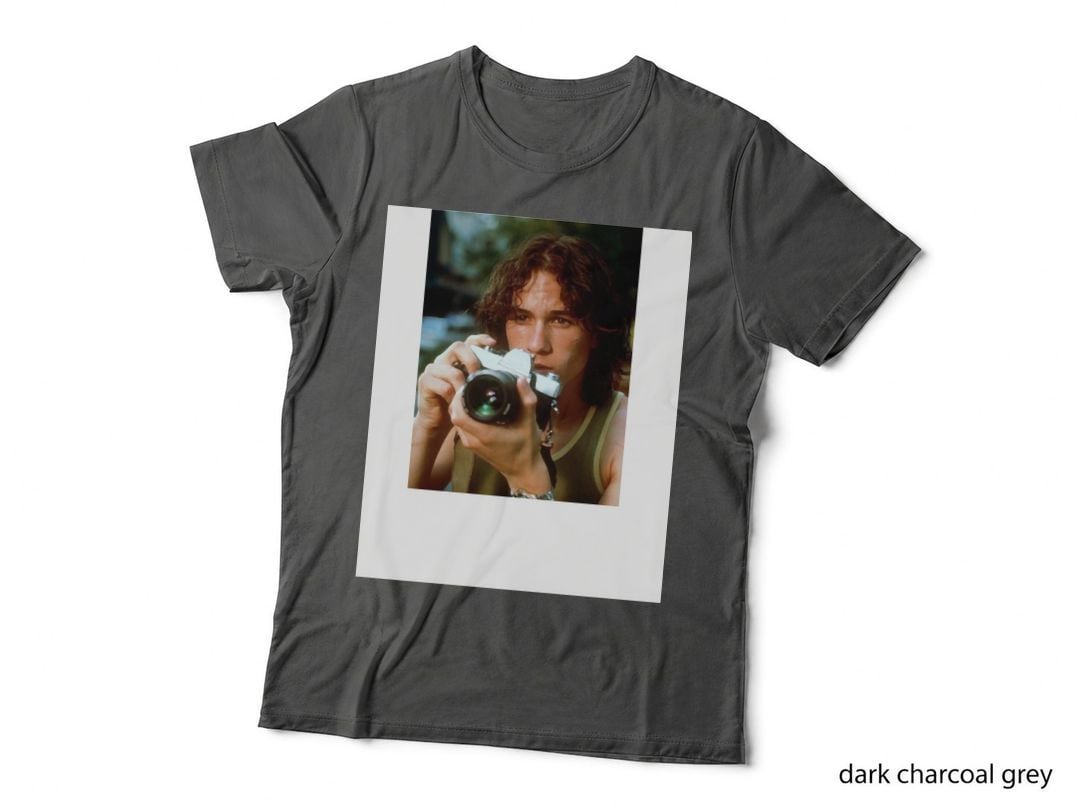 Heath Ledger with Vintage Camera White Background T-Shirt